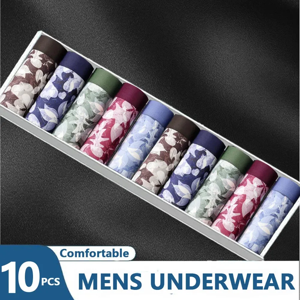 10PCS Men Underwear Sexy Underwear Comfortable Breathable Men Boxer Male Panties  Print Boxershorts Plus Size Underwear L-4XL