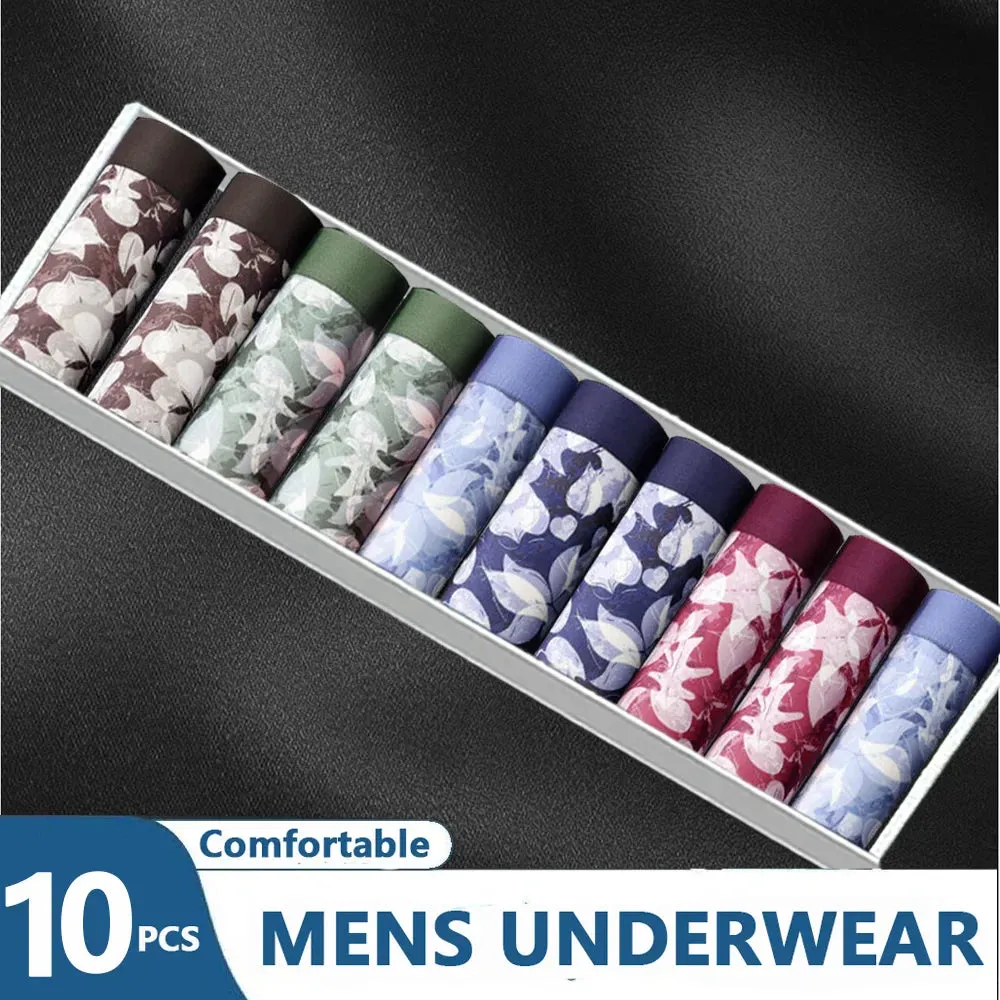 10PCS Men Underwear Sexy Underwear Comfortable Breathable Men Boxer Male Panties  Print Boxershorts Plus Size Underwear L-4XL