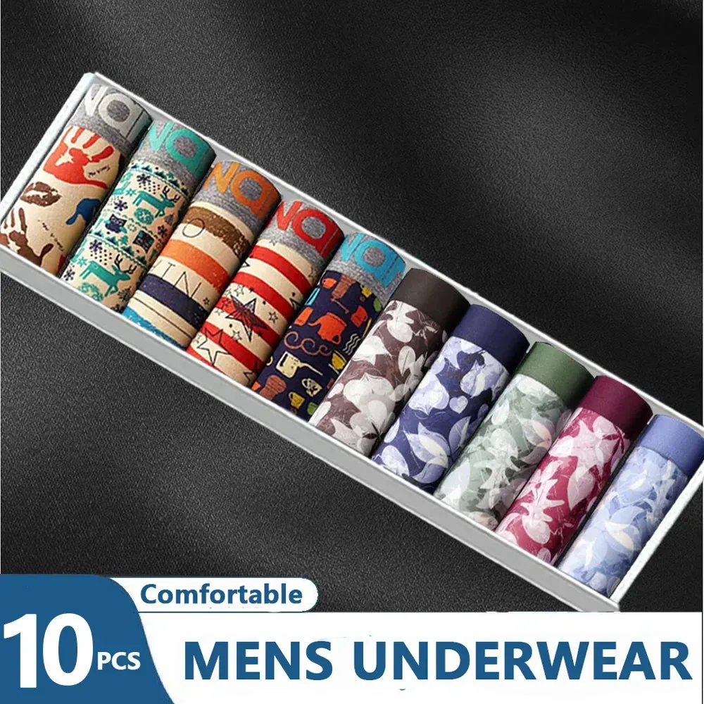 10PCS Men Underwear Sexy Underwear Comfortable Breathable Men Boxer Male Panties  Print Boxershorts Plus Size Underwear L-4XL
