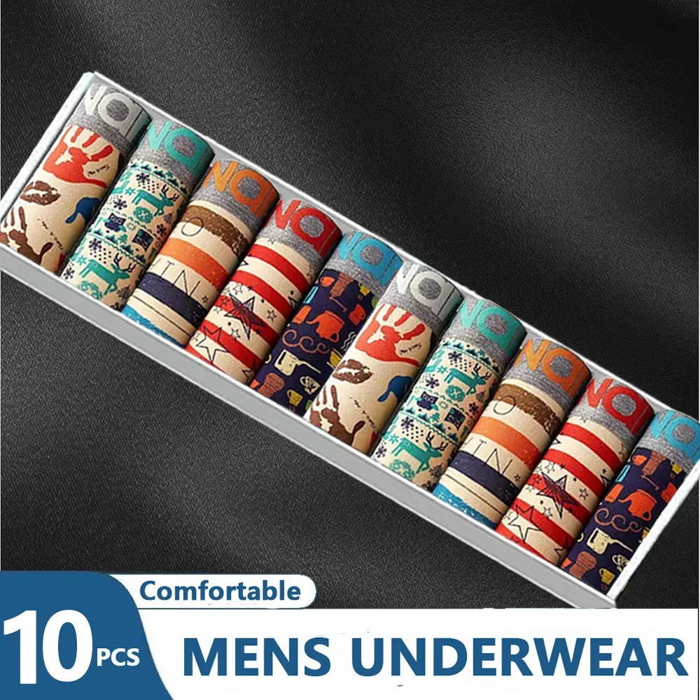 10PCS Men Underwear Sexy Underwear Comfortable Breathable Men Boxer Male Panties  Print Boxershorts Plus Size Underwear L-4XL