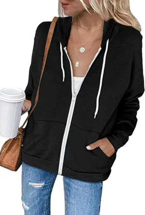 2023 Women's Casual Long Sleeve Sweatshirts Zip Up Zipper Hoodies Fashion Hooded Jackets with Pockets