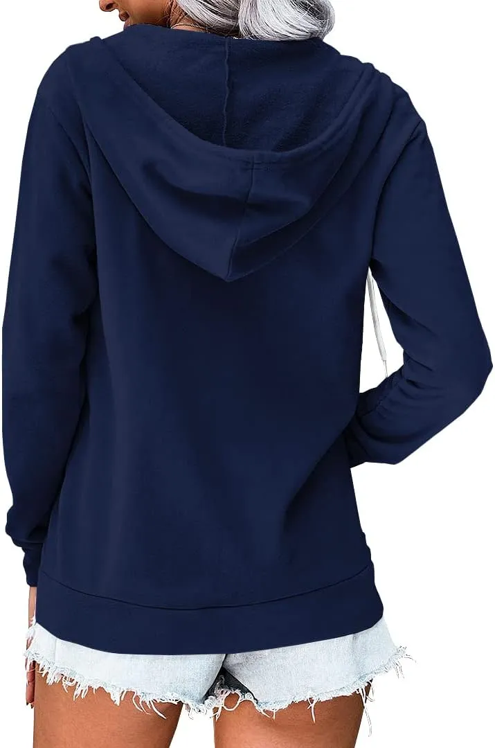 2023 Women's Casual Long Sleeve Sweatshirts Zip Up Zipper Hoodies Fashion Hooded Jackets with Pockets