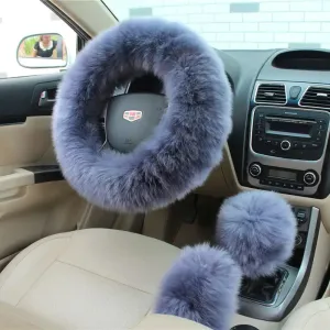 3pcs Plush Heated Steering Wheel Covers - Winter Warmth