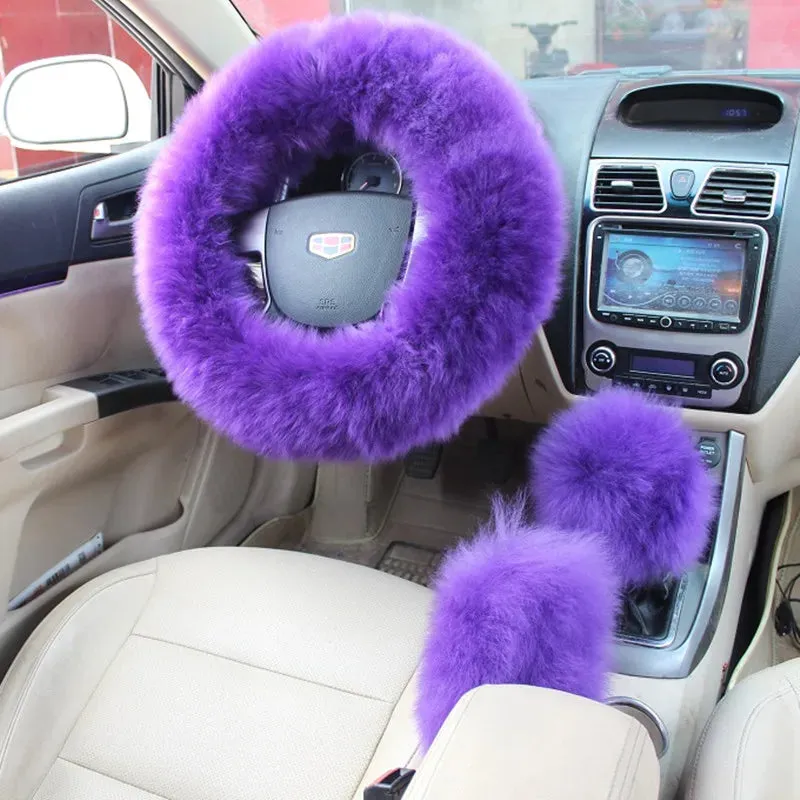 3pcs Plush Heated Steering Wheel Covers - Winter Warmth