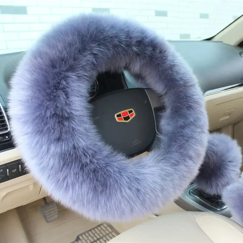 3pcs Plush Heated Steering Wheel Covers - Winter Warmth