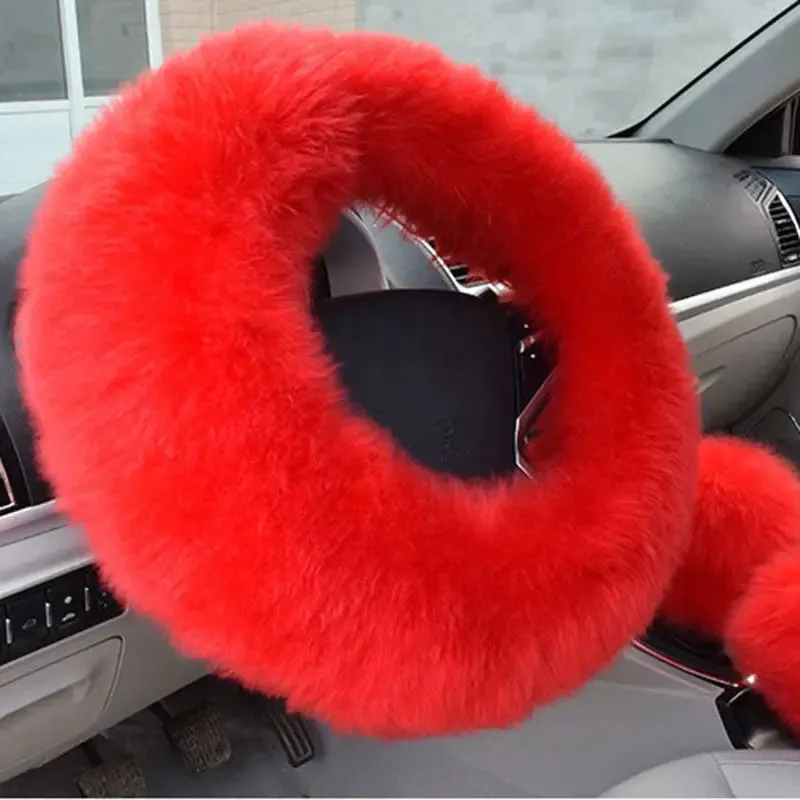 3pcs Plush Heated Steering Wheel Covers - Winter Warmth