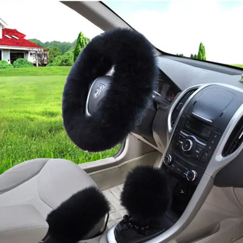 3pcs Plush Heated Steering Wheel Covers - Winter Warmth
