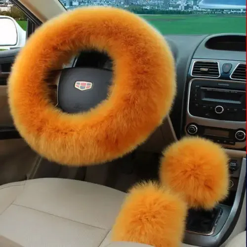 3pcs Plush Heated Steering Wheel Covers - Winter Warmth