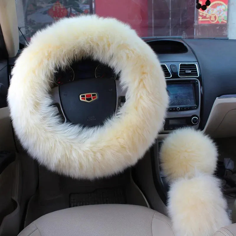 3pcs Plush Heated Steering Wheel Covers - Winter Warmth
