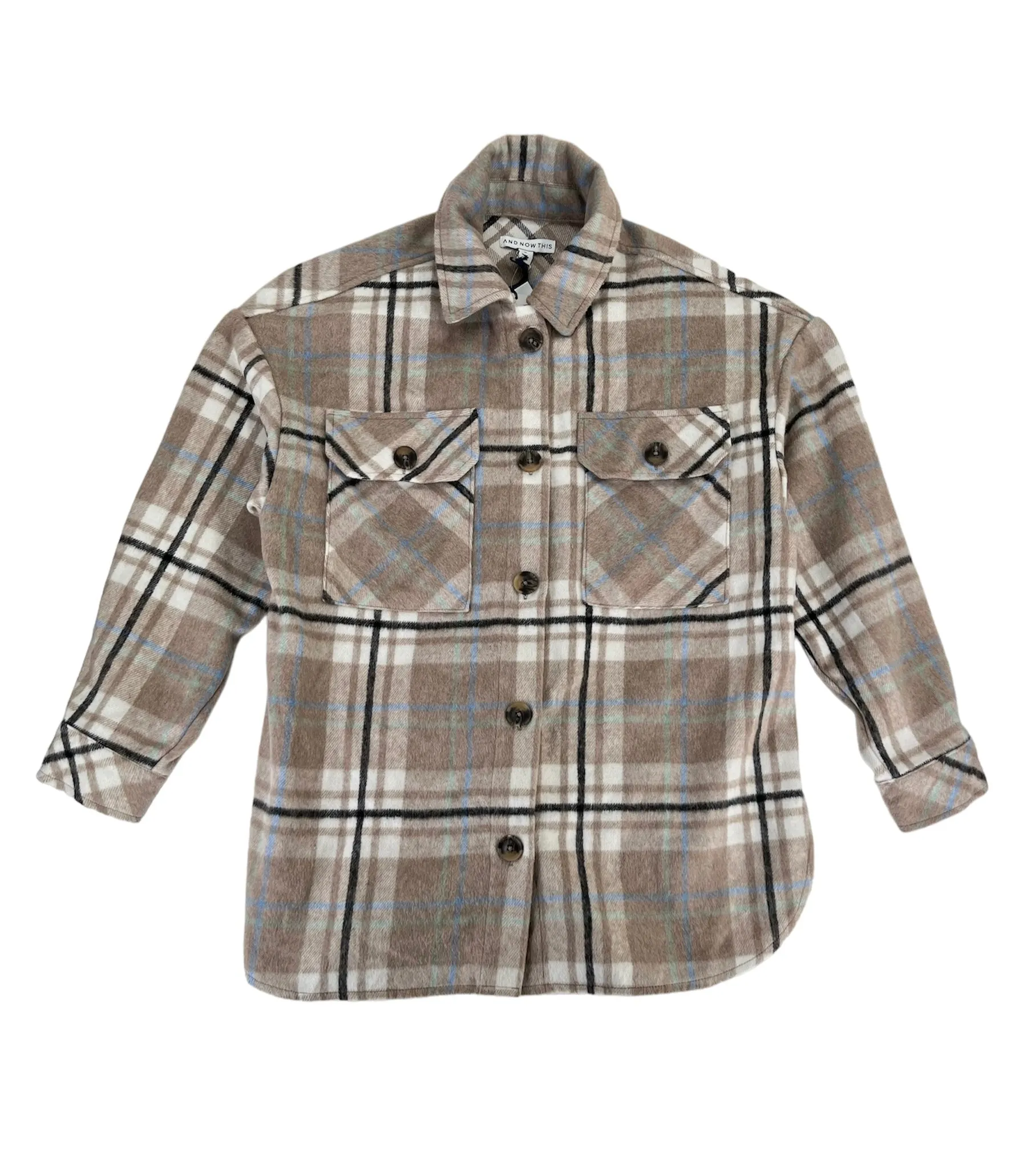 And Now This Women's Long Sleeve Buttons Plaid Jacket Beige Size M