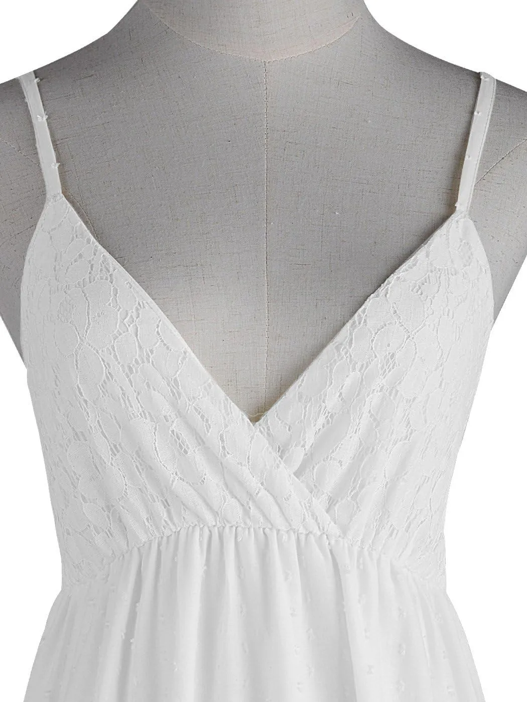 Anna-Kaci Womens Adjustable Spaghetti Strap Sleeveless Long Lace Boho Dress