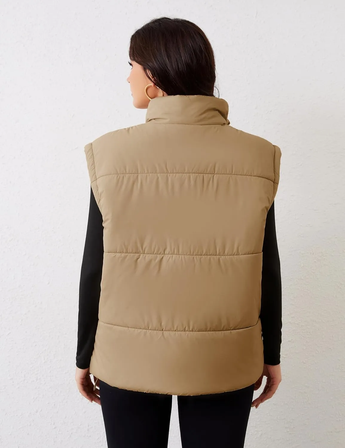 APAFES Women Winter Oversized Puffer Vest Lightweight Stand Collar Flysleeve Insulated Padded Puffy Jackets Coat with Pockets