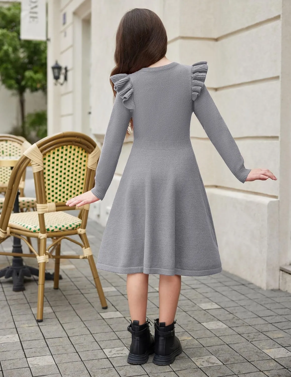 Arshiner Girls Sweater Dress Fall Winter Lantern Long Sleeve Cable Knit Pullover Midi Dresses
