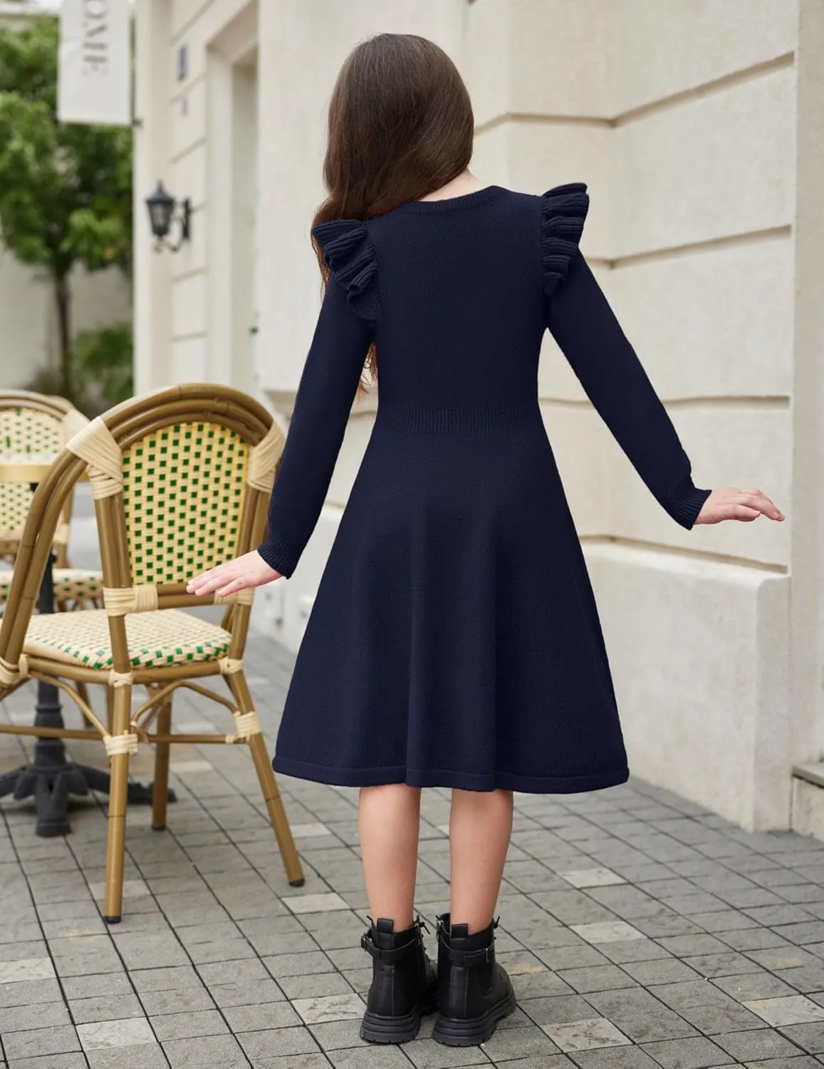 Arshiner Girls Sweater Dress Fall Winter Lantern Long Sleeve Cable Knit Pullover Midi Dresses