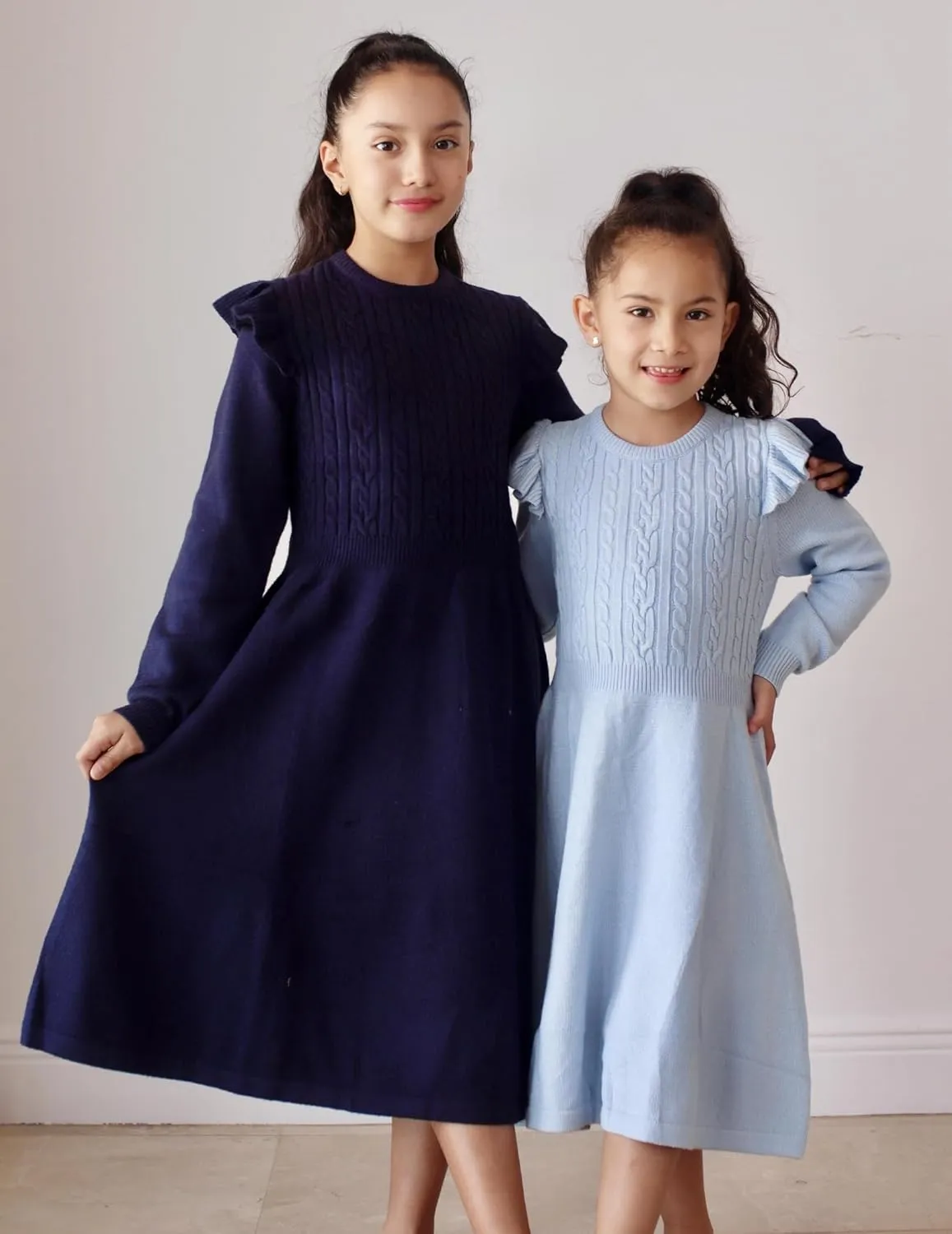 Arshiner Girls Sweater Dress Fall Winter Lantern Long Sleeve Cable Knit Pullover Midi Dresses