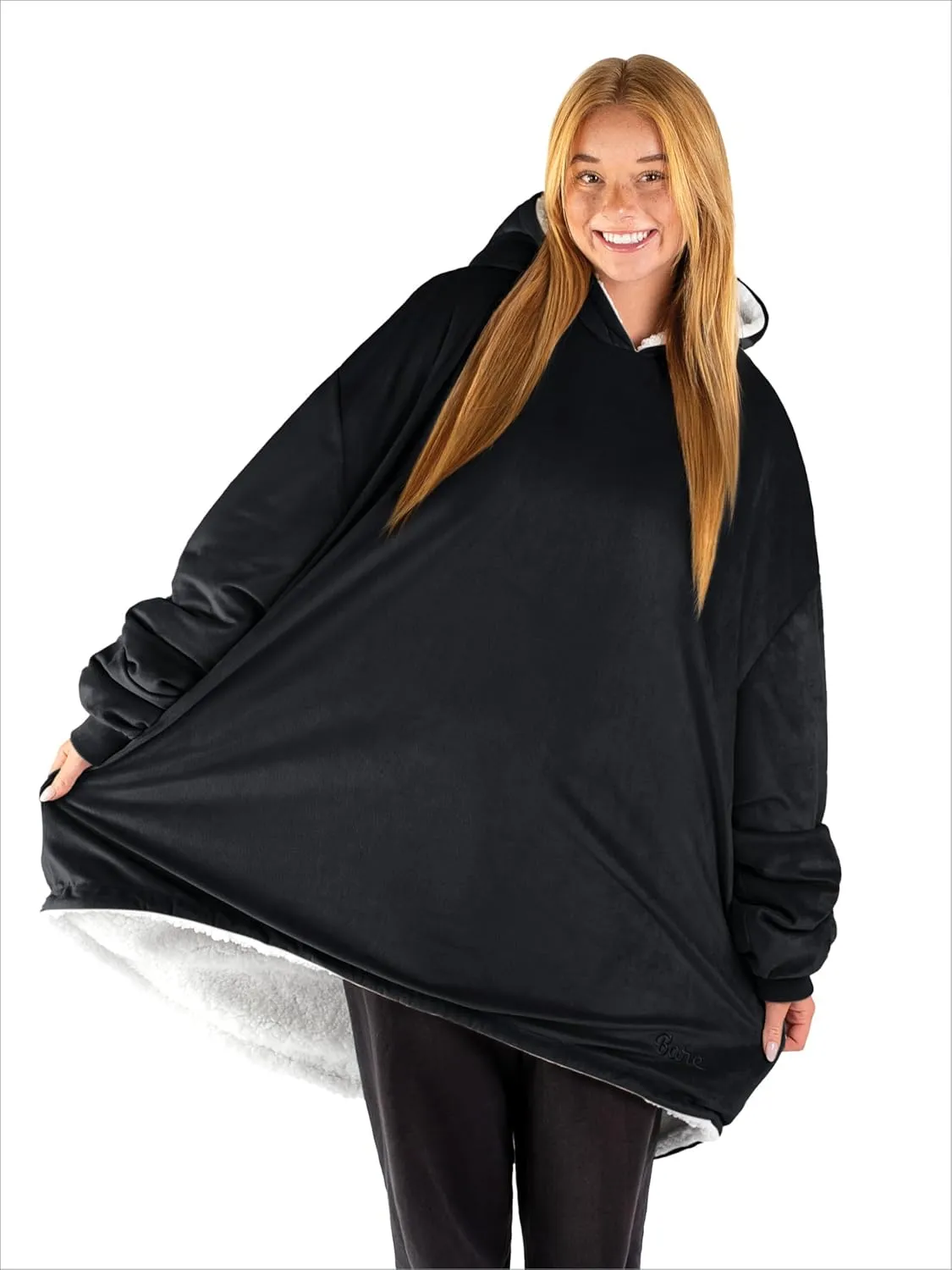 Bare Home Wearable Blanket B-Cozy Hoodie - Soft Plush Sherpa - Warm and Cozy - Oversized Wearable Blanket - Adult & Kid Sizes