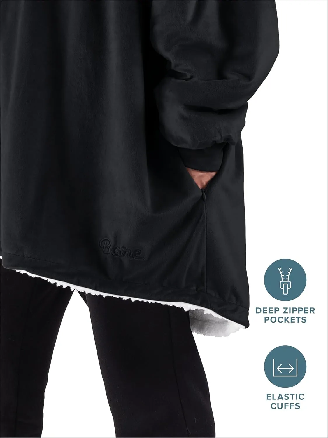 Bare Home Wearable Blanket B-Cozy Hoodie - Soft Plush Sherpa - Warm and Cozy - Oversized Wearable Blanket - Adult & Kid Sizes