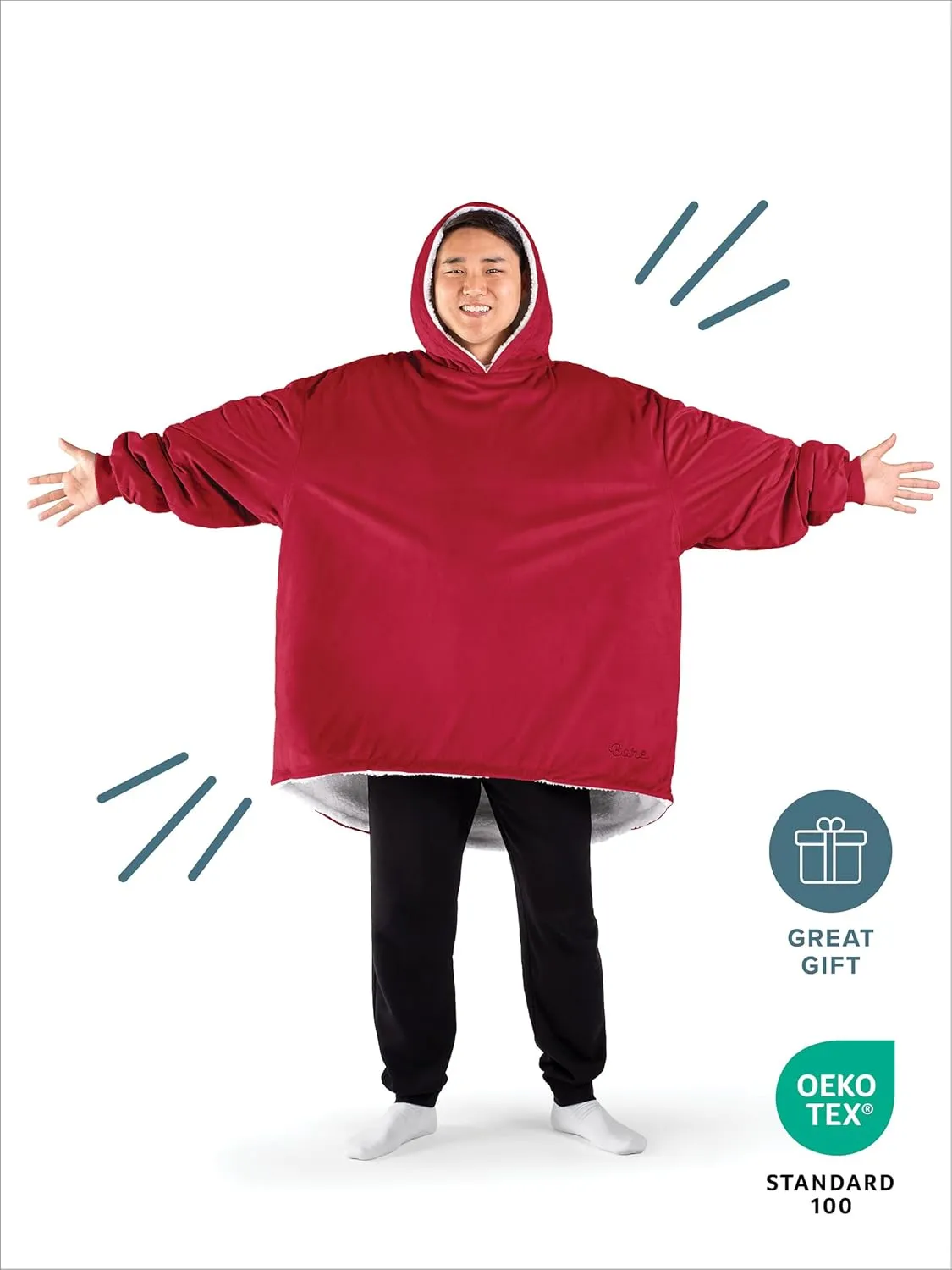 Bare Home Wearable Blanket B-Cozy Hoodie - Soft Plush Sherpa - Warm and Cozy - Oversized Wearable Blanket - Adult & Kid Sizes