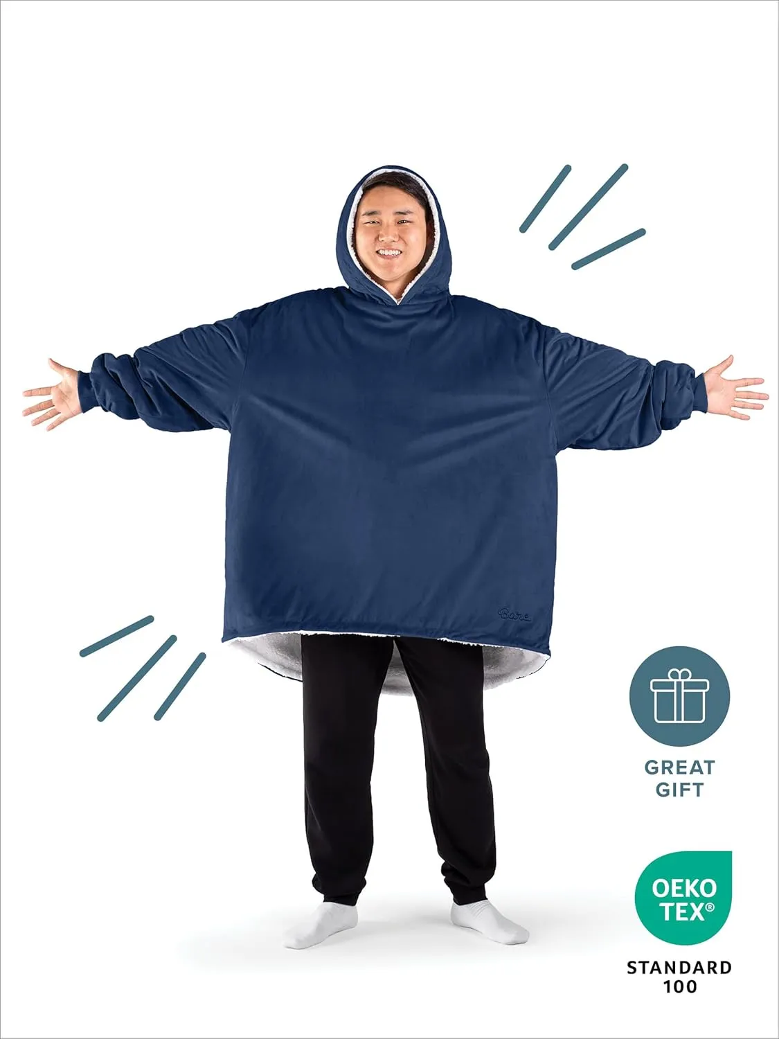 Bare Home Wearable Blanket B-Cozy Hoodie - Soft Plush Sherpa - Warm and Cozy - Oversized Wearable Blanket - Adult & Kid Sizes