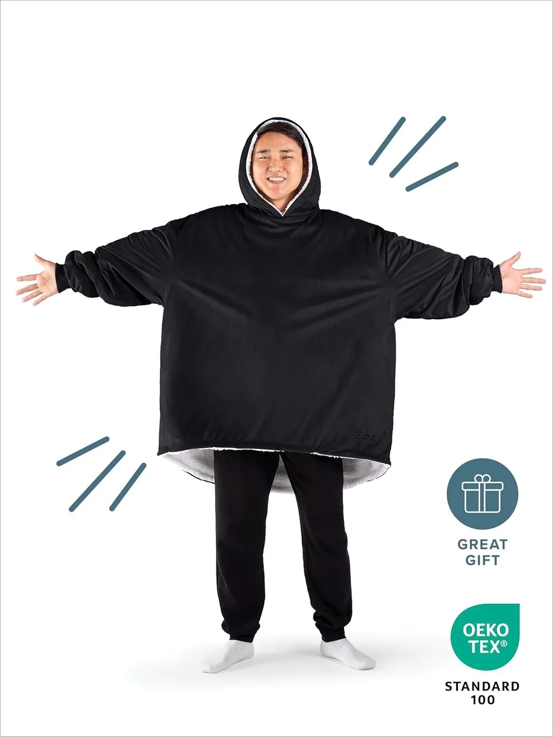 Bare Home Wearable Blanket B-Cozy Hoodie - Soft Plush Sherpa - Warm and Cozy - Oversized Wearable Blanket - Adult & Kid Sizes
