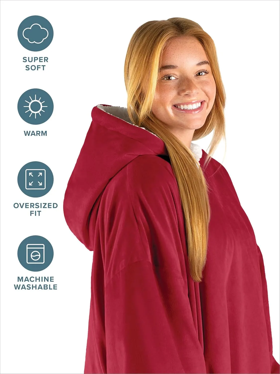 Bare Home Wearable Blanket B-Cozy Hoodie - Soft Plush Sherpa - Warm and Cozy - Oversized Wearable Blanket - Adult & Kid Sizes