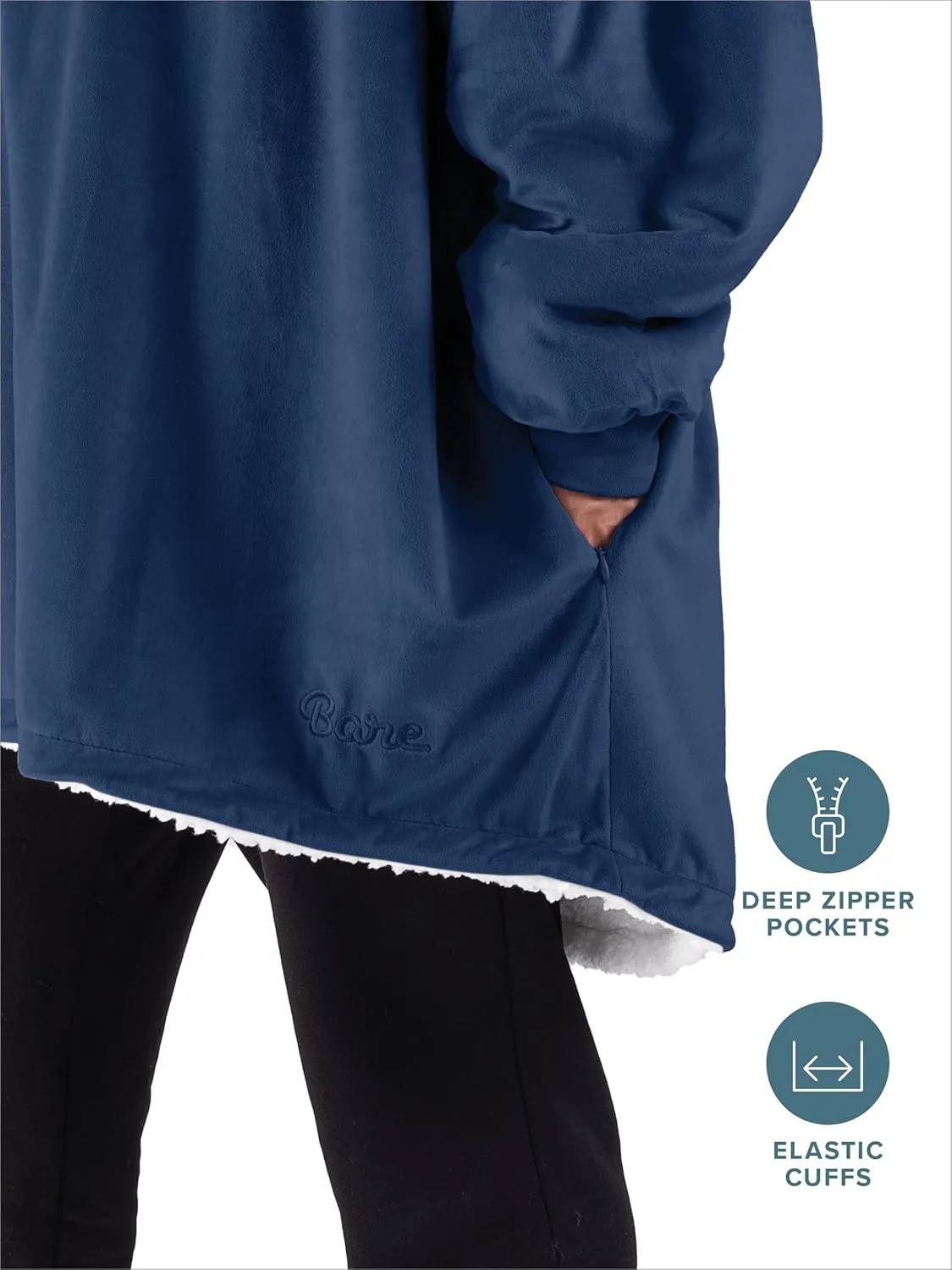 Bare Home Wearable Blanket B-Cozy Hoodie - Soft Plush Sherpa - Warm and Cozy - Oversized Wearable Blanket - Adult & Kid Sizes