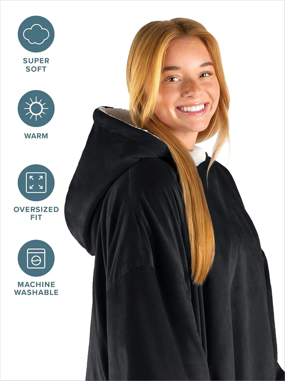 Bare Home Wearable Blanket B-Cozy Hoodie - Soft Plush Sherpa - Warm and Cozy - Oversized Wearable Blanket - Adult & Kid Sizes