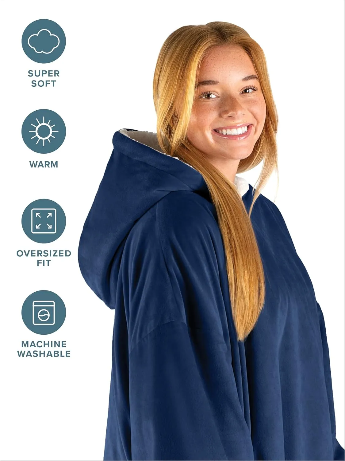 Bare Home Wearable Blanket B-Cozy Hoodie - Soft Plush Sherpa - Warm and Cozy - Oversized Wearable Blanket - Adult & Kid Sizes