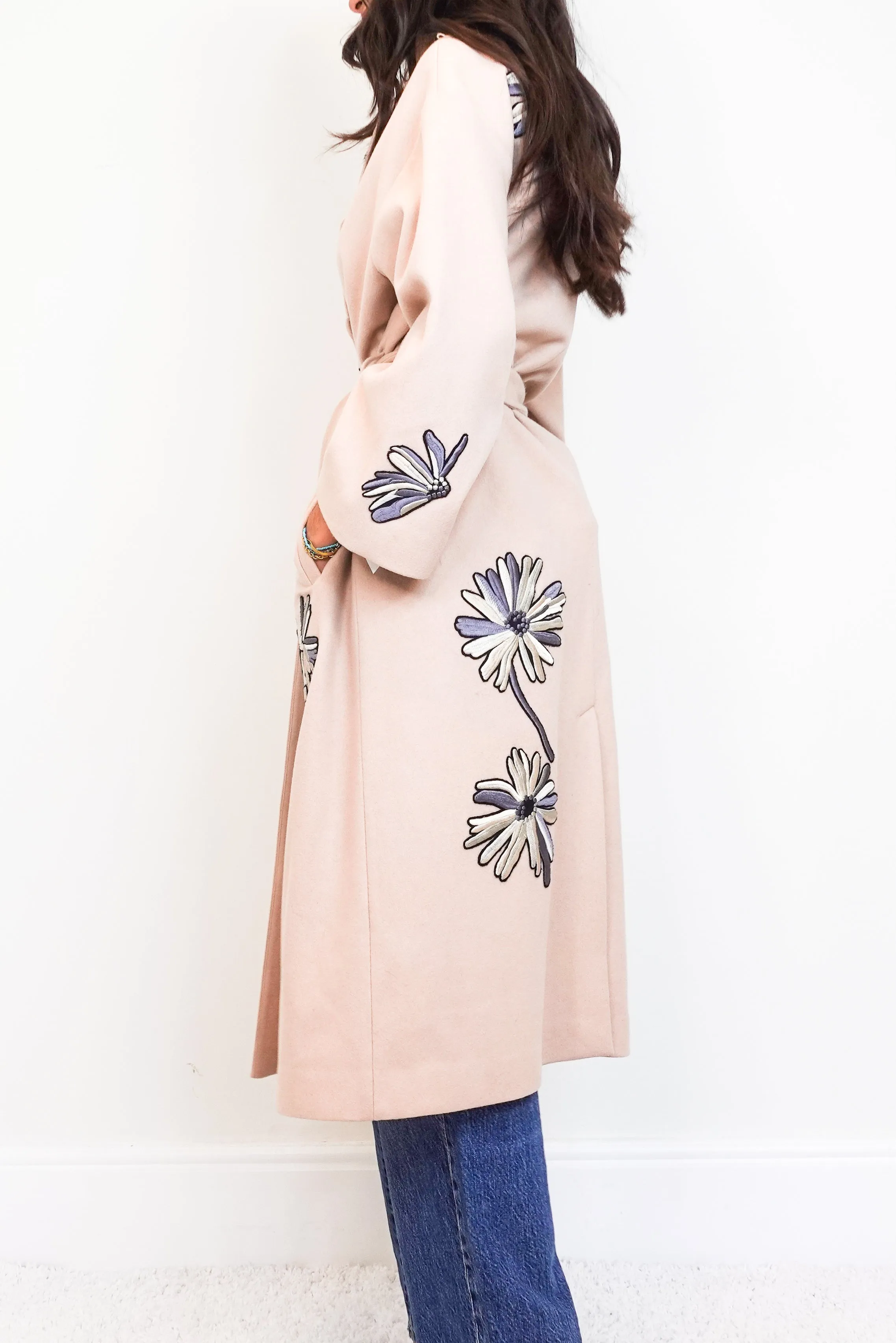 Beige wool coat with florals RRP £950