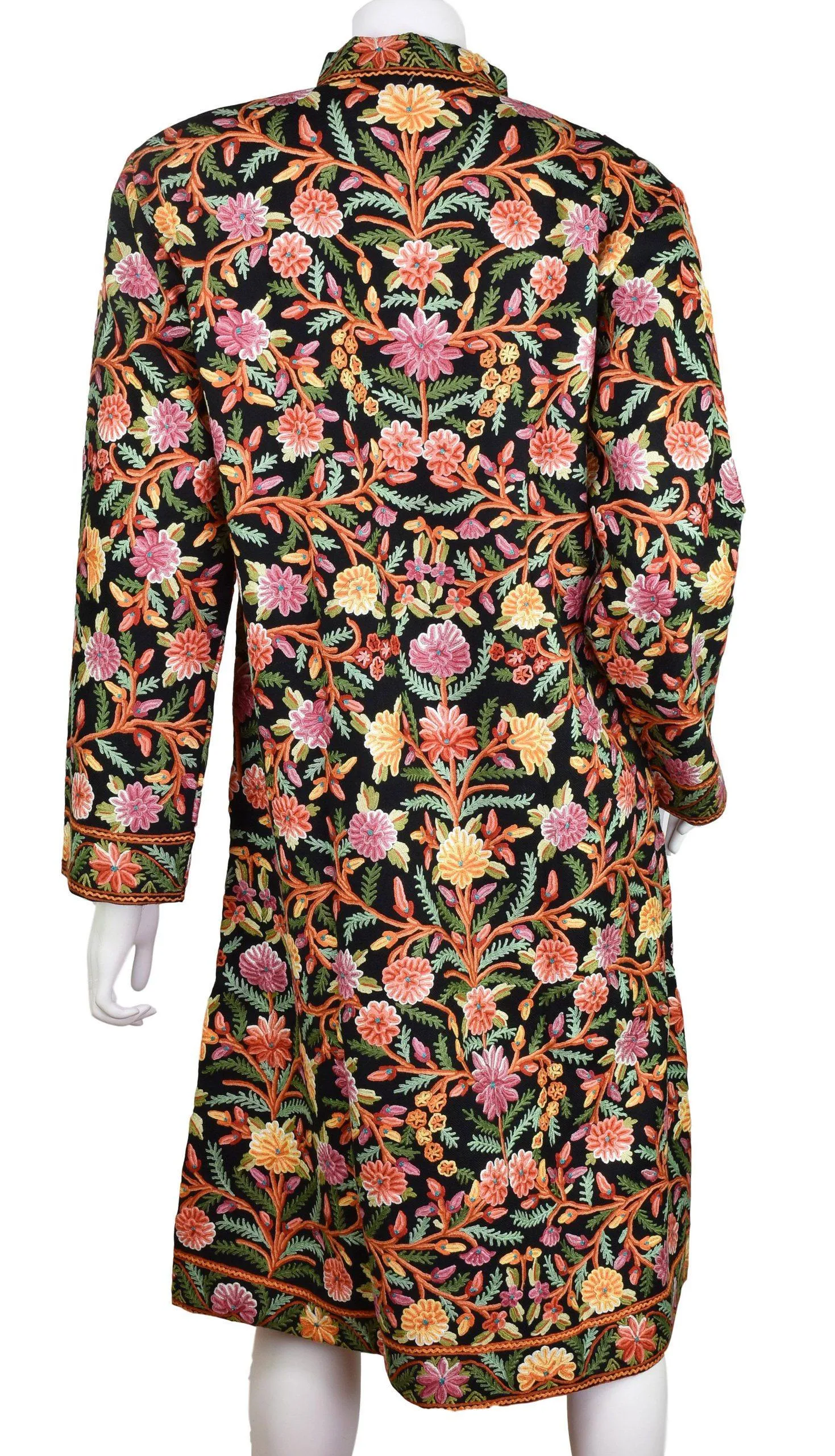 Black Floral Cashmere Jacket Dinner Black Evening Dress Coat Hand Embroidered Kashmir