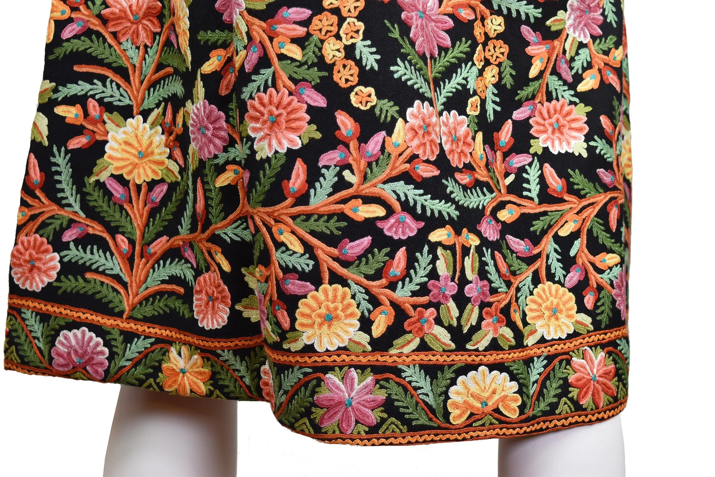 Black Floral Cashmere Jacket Dinner Black Evening Dress Coat Hand Embroidered Kashmir