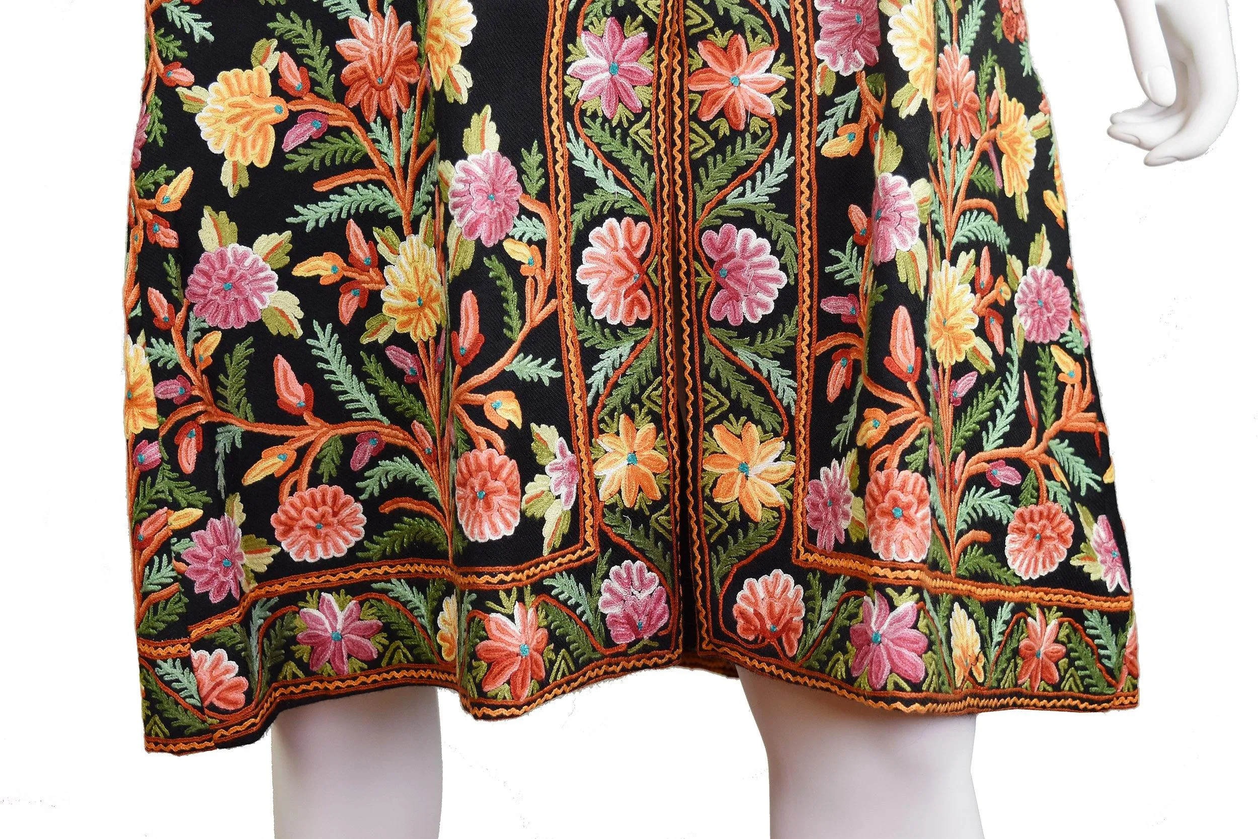 Black Floral Cashmere Jacket Dinner Black Evening Dress Coat Hand Embroidered Kashmir