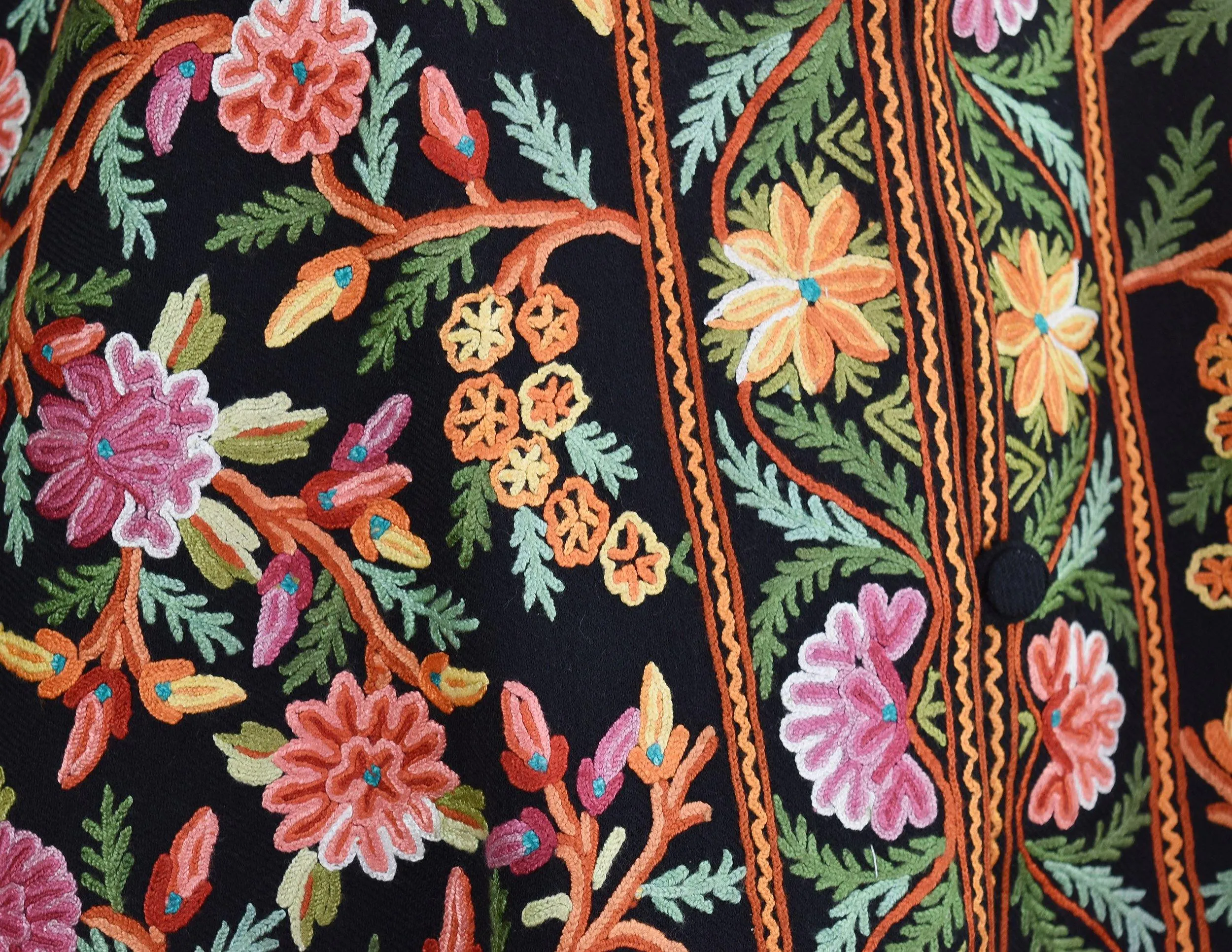 Black Floral Cashmere Jacket Dinner Black Evening Dress Coat Hand Embroidered Kashmir