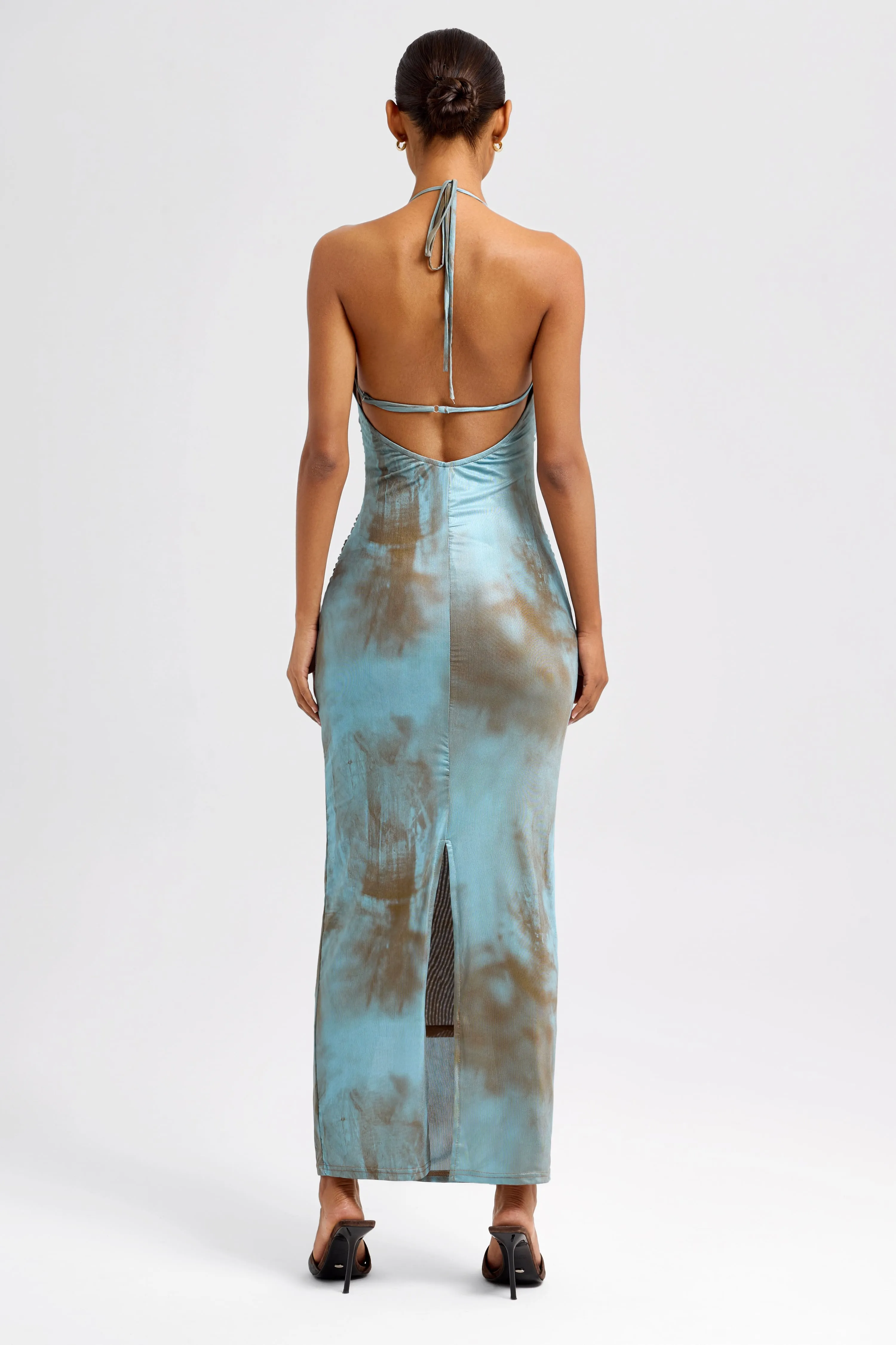 Blue-Bronzed Mesh Tie Dye Maxi Dress