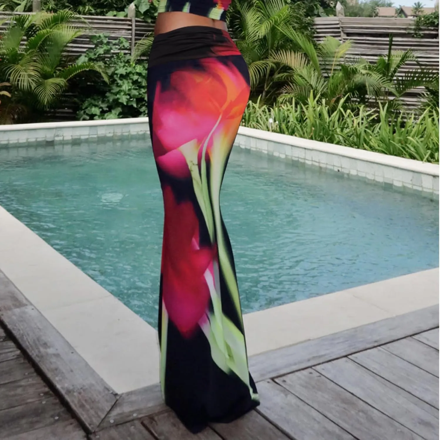 Bodycon Maxi Skirts for Women, Foldover High Waist Floral Leopard Cheetah Print Sexy Club Long Y2k Skirt