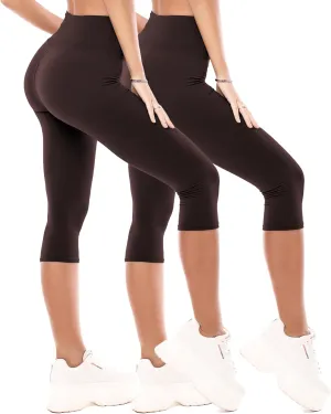 CADITEX Capri Leggings for Women - 2 Packs High Waisted Yoga Workout Womens Capris for Summer