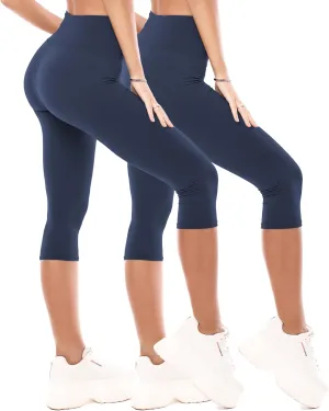 CADITEX Capri Leggings for Women - 2 Packs High Waisted Yoga Workout Womens Capris for Summer