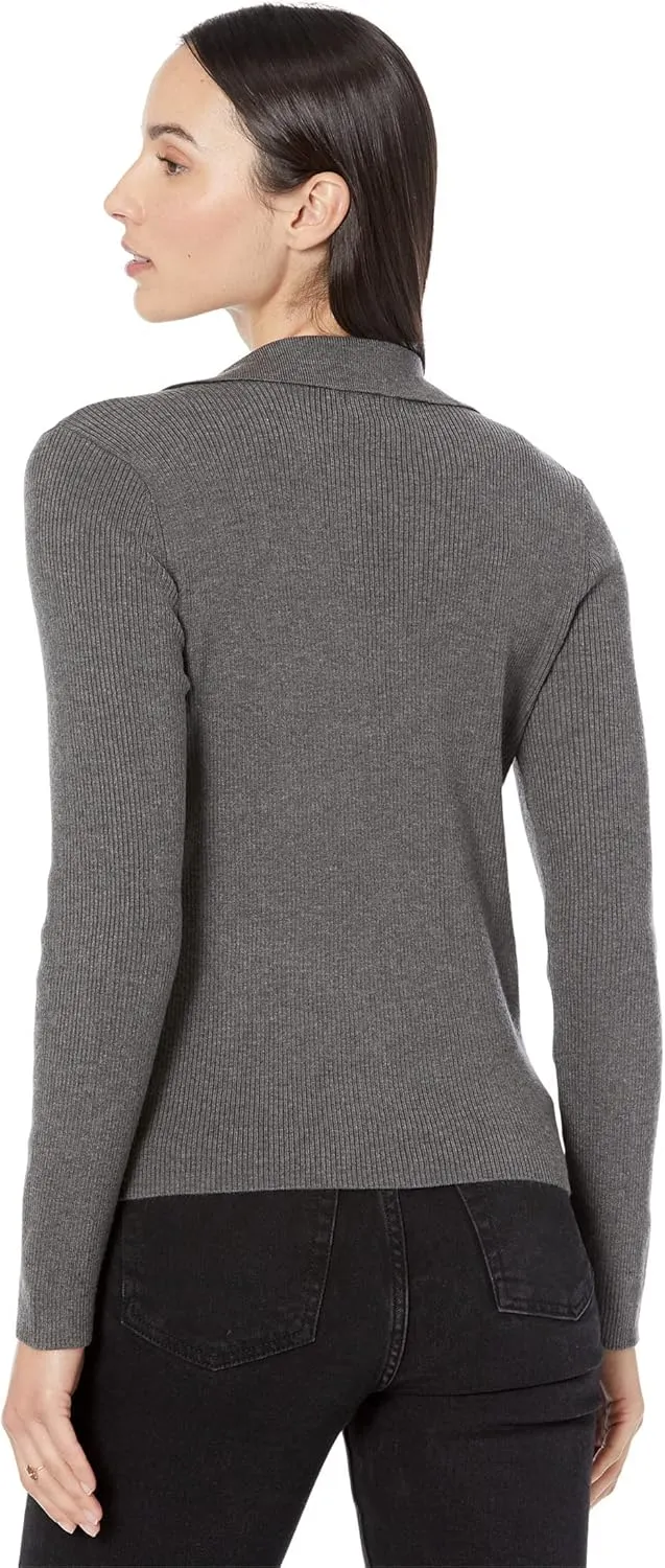 Calvin Klein Women's Johnny Collar V Neck Lightweight Long Sleeve Comfortable Sweater