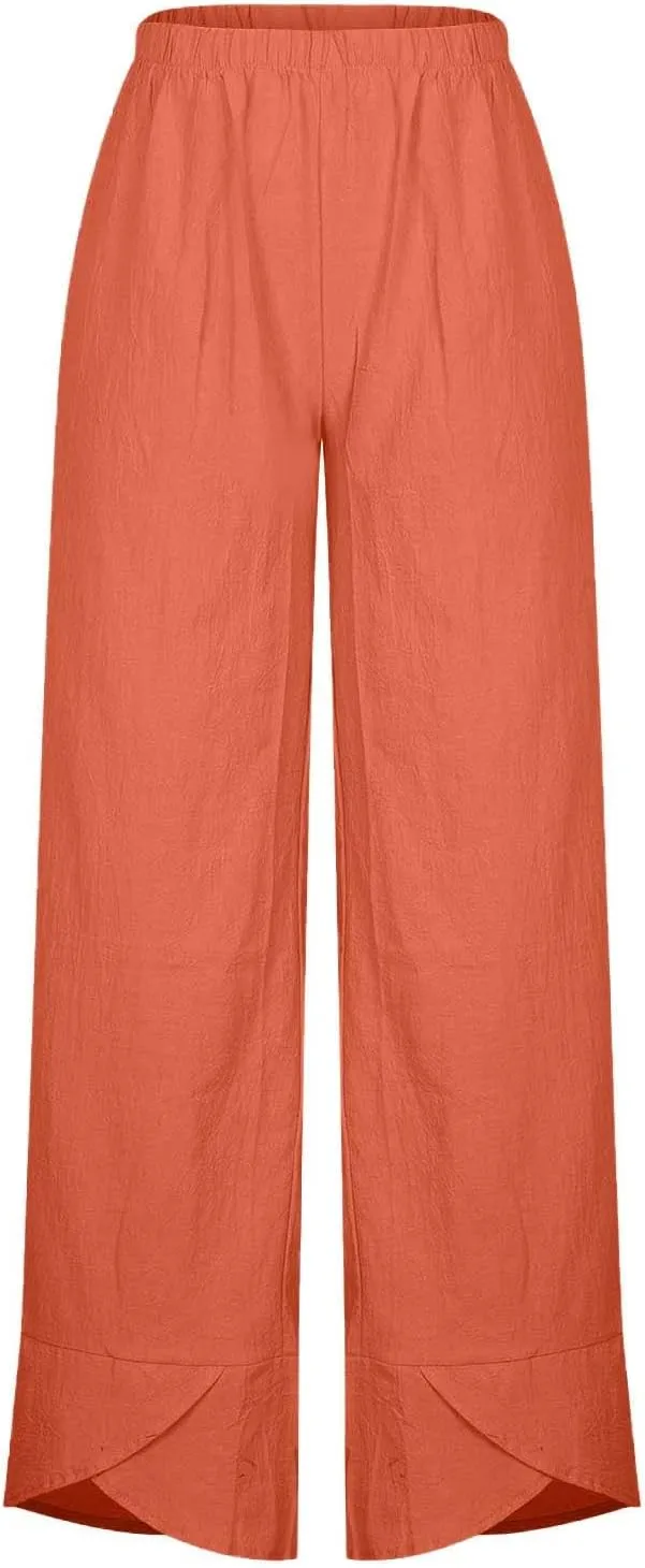 Casual Wide Leg Pants Women Baggy Comfy Cotton Linen Slacks High Waisted Trousers Summer Outdoor Walk Running Sweatpants