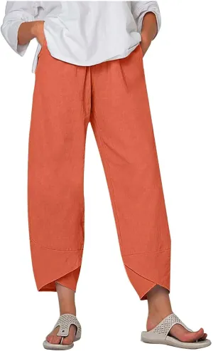 Casual Wide Leg Pants Women Baggy Comfy Cotton Linen Slacks High Waisted Trousers Summer Outdoor Walk Running Sweatpants