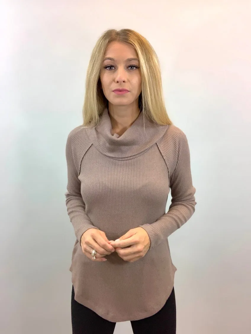 Charlie B All Yours Ribbed Cowl Neck Long Sleeve