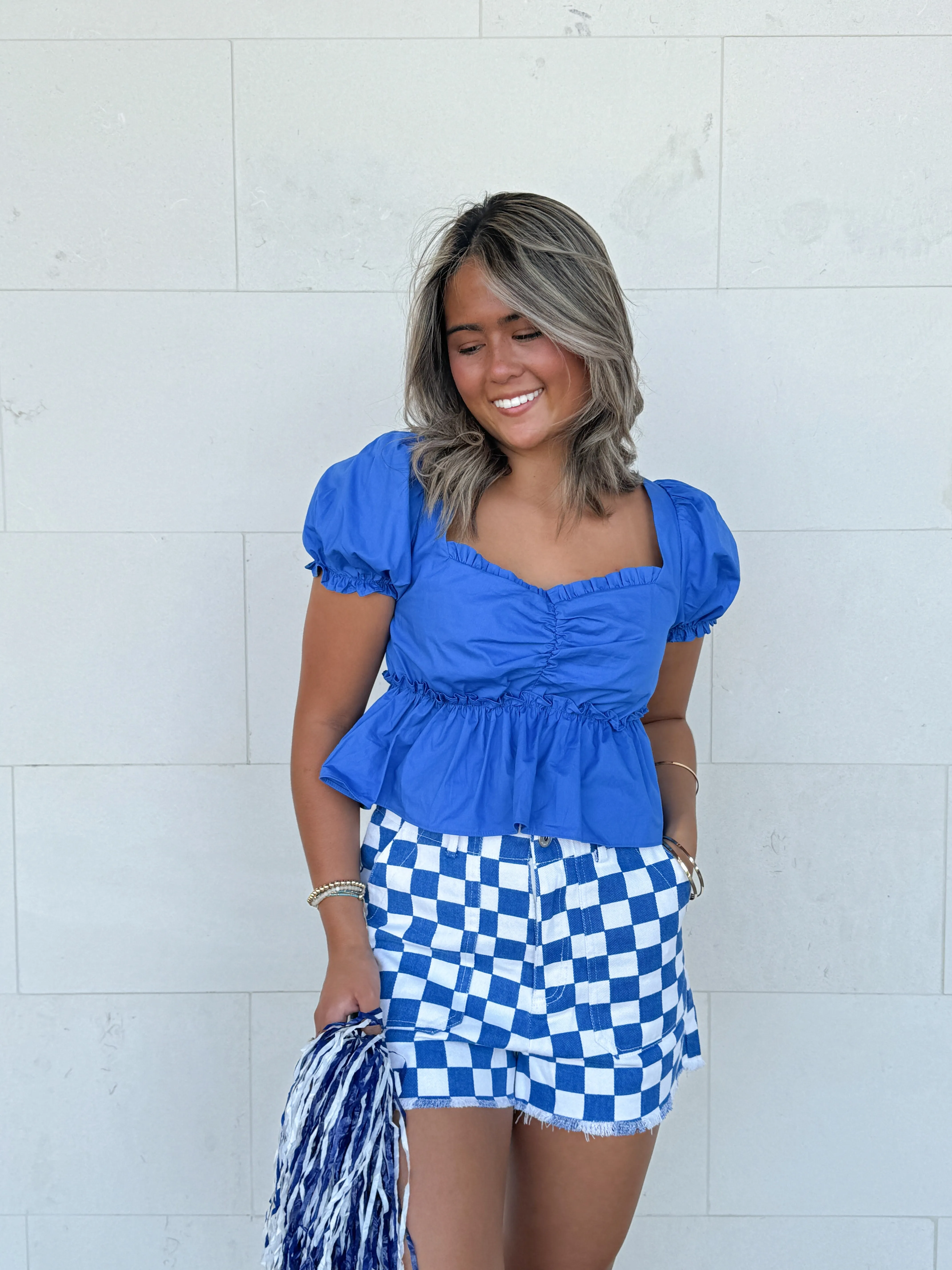 Colleen Checkered Royal Shorts