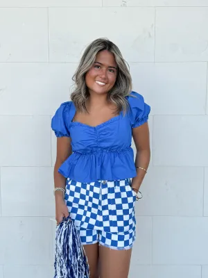 Colleen Checkered Royal Shorts