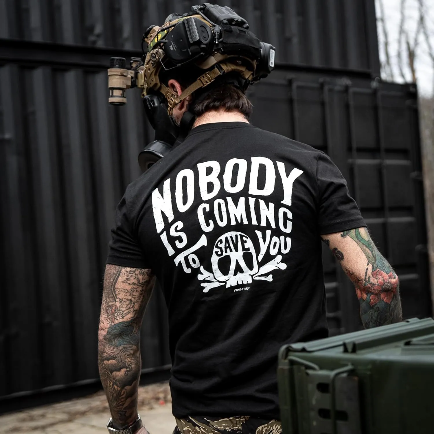 Combat Iron Men's Graphic T-Shirt | Nobody is Coming to Save You Skull | Cotton-Poly Blend | Athletic Fit, Tagless Comfort