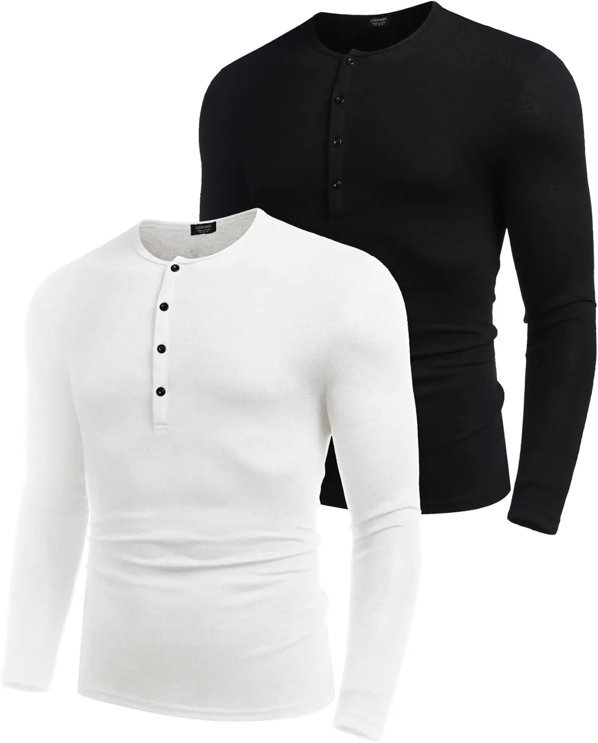 COOFANDY Men's 2Pack Slim Fit Henley Shirts Long Sleeve Lightweight Fashion Casual Cotton Basic T Shirts
