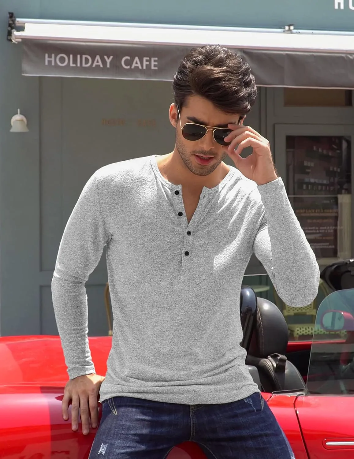 COOFANDY Men's 2Pack Slim Fit Henley Shirts Long Sleeve Lightweight Fashion Casual Cotton Basic T Shirts