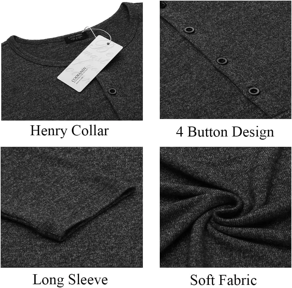 COOFANDY Men's 2Pack Slim Fit Henley Shirts Long Sleeve Lightweight Fashion Casual Cotton Basic T Shirts
