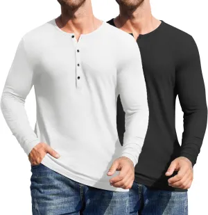 COOFANDY Men's 2Pack Slim Fit Henley Shirts Long Sleeve Lightweight Fashion Casual Cotton Basic T Shirts