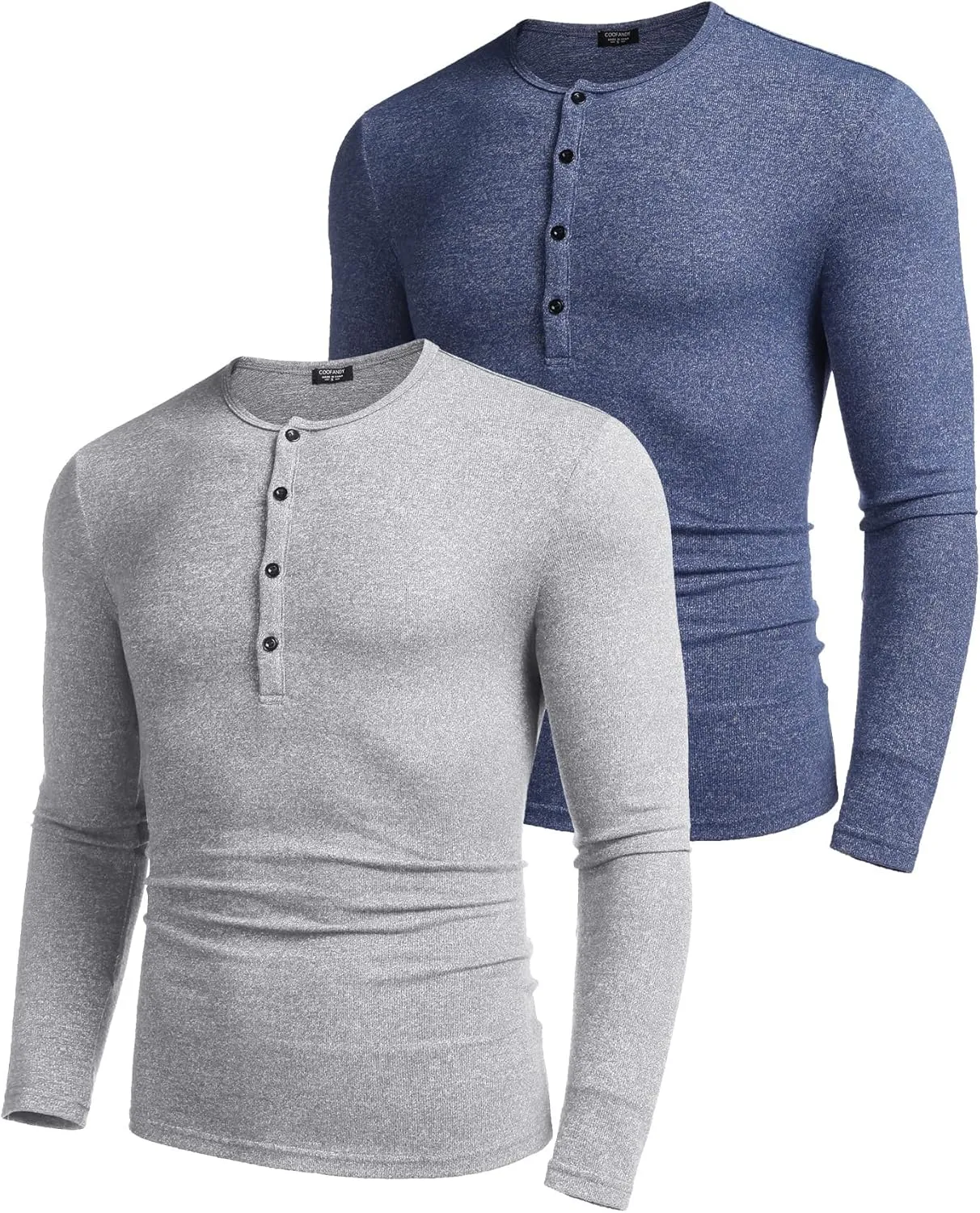 COOFANDY Men's 2Pack Slim Fit Henley Shirts Long Sleeve Lightweight Fashion Casual Cotton Basic T Shirts