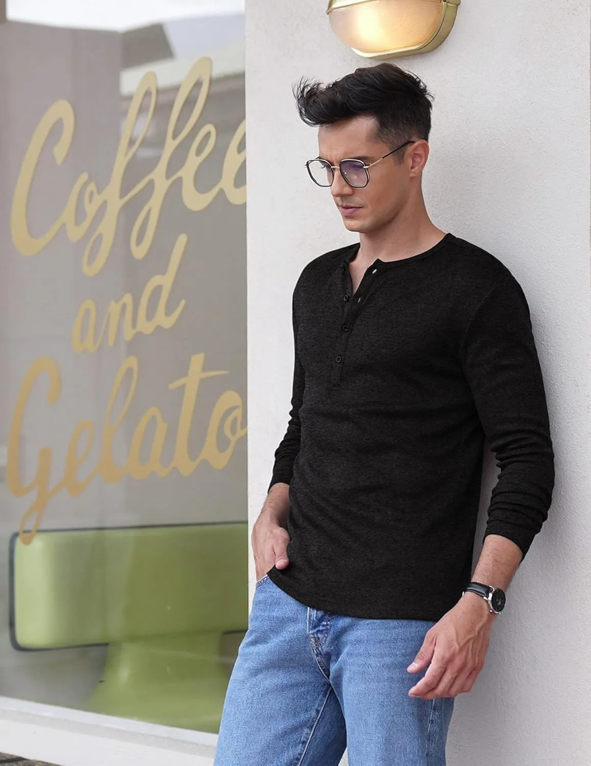 COOFANDY Men's 2Pack Slim Fit Henley Shirts Long Sleeve Lightweight Fashion Casual Cotton Basic T Shirts